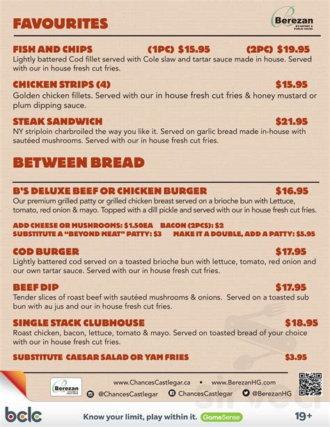 Menu – Chances Castlegar.